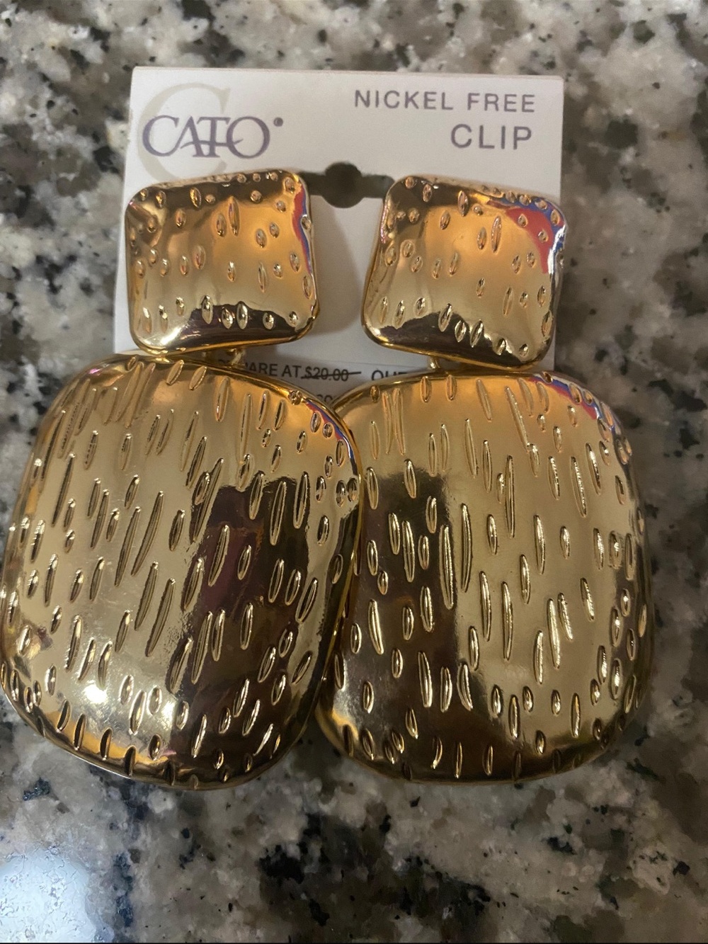 CATO Gold Hammered Clip-On Drop Earrings